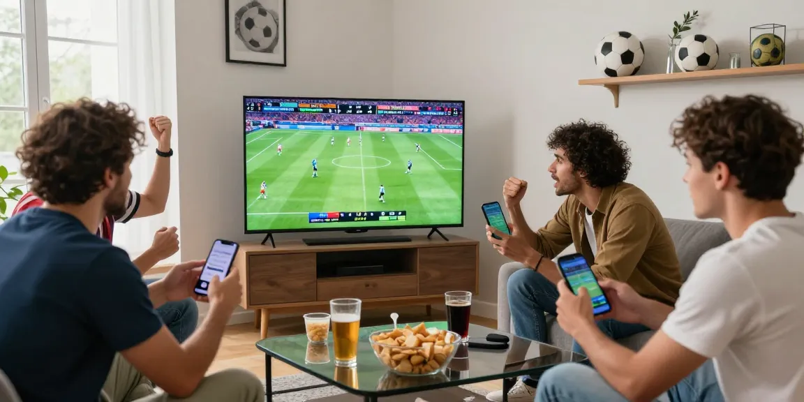 Football Betting Malaysia scene with friends cheering in a stylish living room.