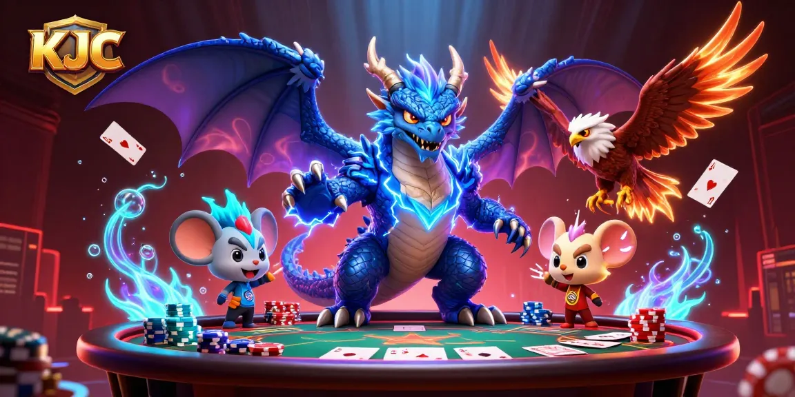 KJC players enjoy engaging in poker amidst vibrant casino atmosphere featuring electrifying characters.