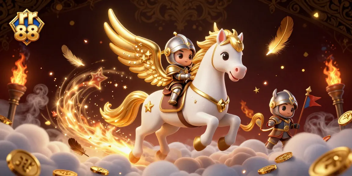 Experience thrilling gameplay at rr 88 with a celestial horse and knight in a vibrant casino scene.