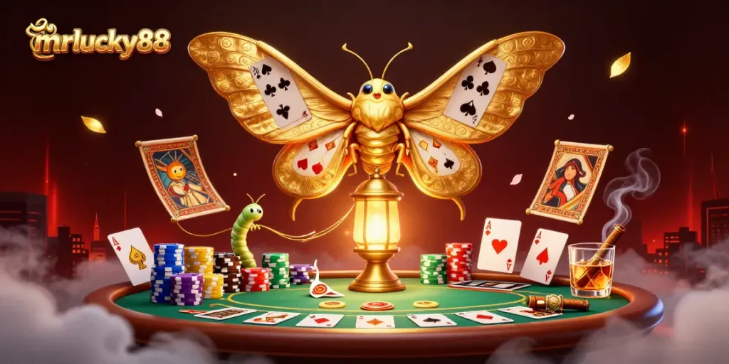 Engage in thrilling gameplay at mrlucky88 Casino with unique 3D graphics featuring vibrant elements of poker.