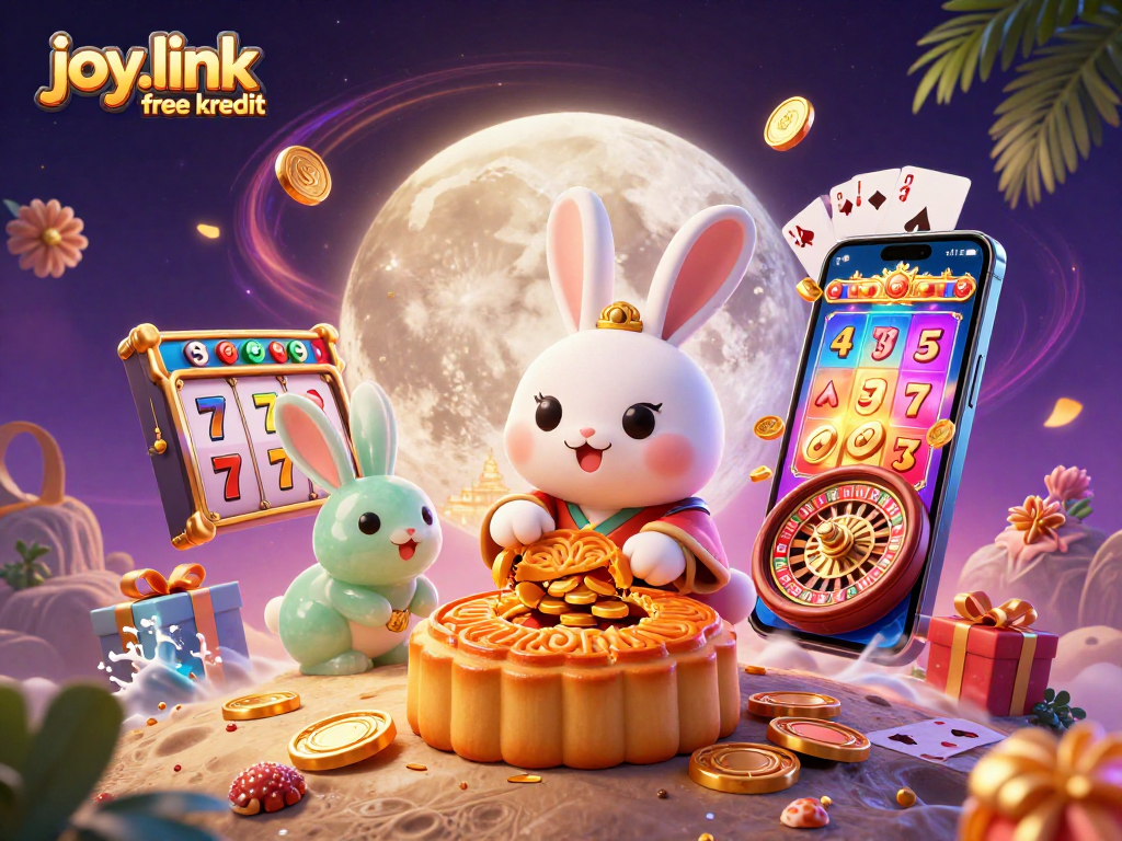 Experience fun with joy.link free kredit as cartoon rabbits engage in lively casino action with spinning slot reels.