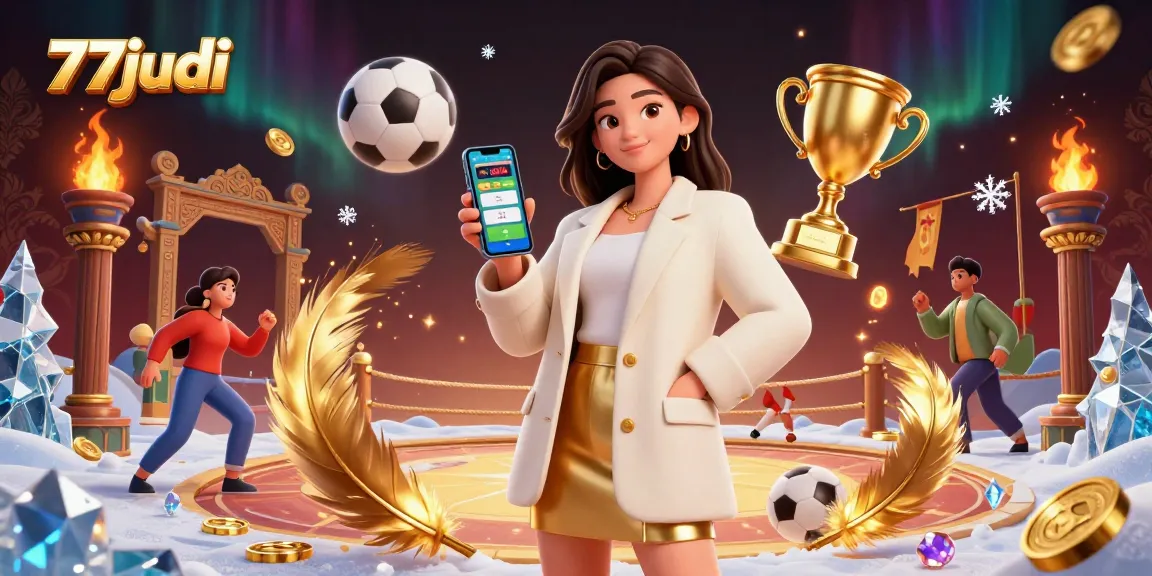 Engage with thrilling sports betting at 77judi with a vibrant 3D digital illustration that showcases winning excitement.