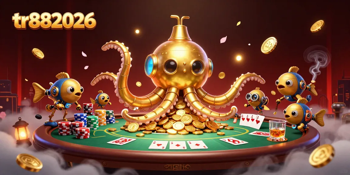 Engage with exciting gameplay at tr882026's colorful poker scene featuring a golden kraken submarine.