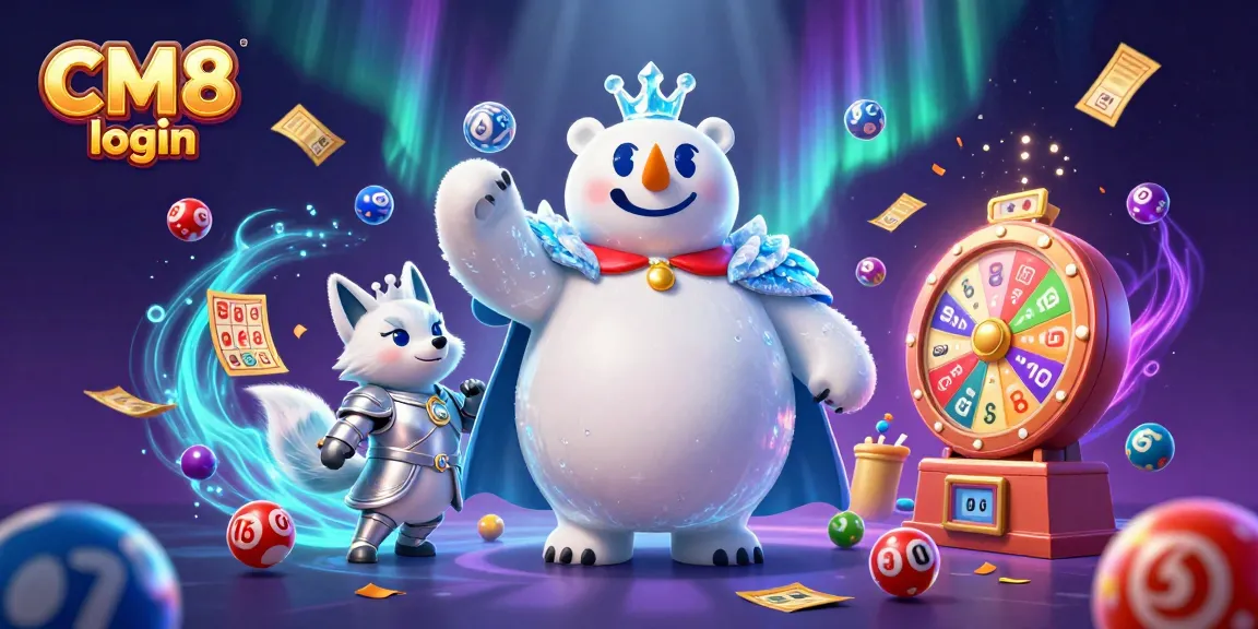 Experience the thrill of CM8 login with dynamic casino elements and vibrant illustrations.