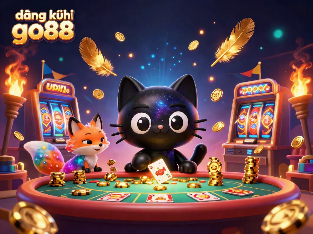 Engaging illustration for đăng ký go88 highlighting a galaxy-themed cat at a vibrant casino table.