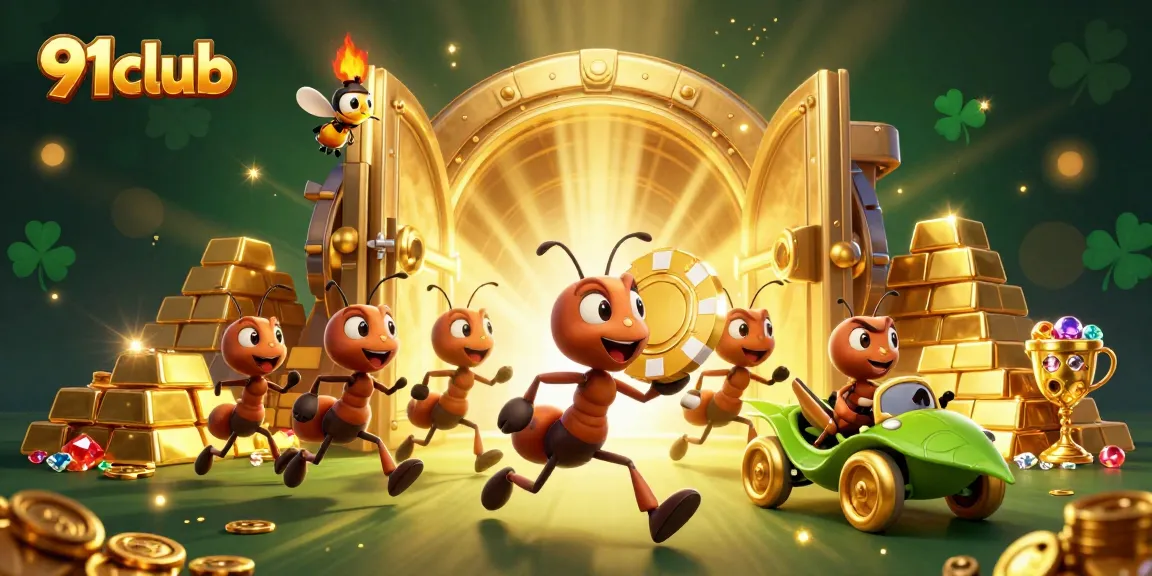 Engage with thrilling 91club casino action featuring playful ants and shimmering treasure!