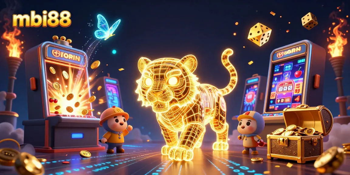 Experience the excitement at mbi88 with a golden tiger in a vibrant casino scene showcasing dynamic game elements.