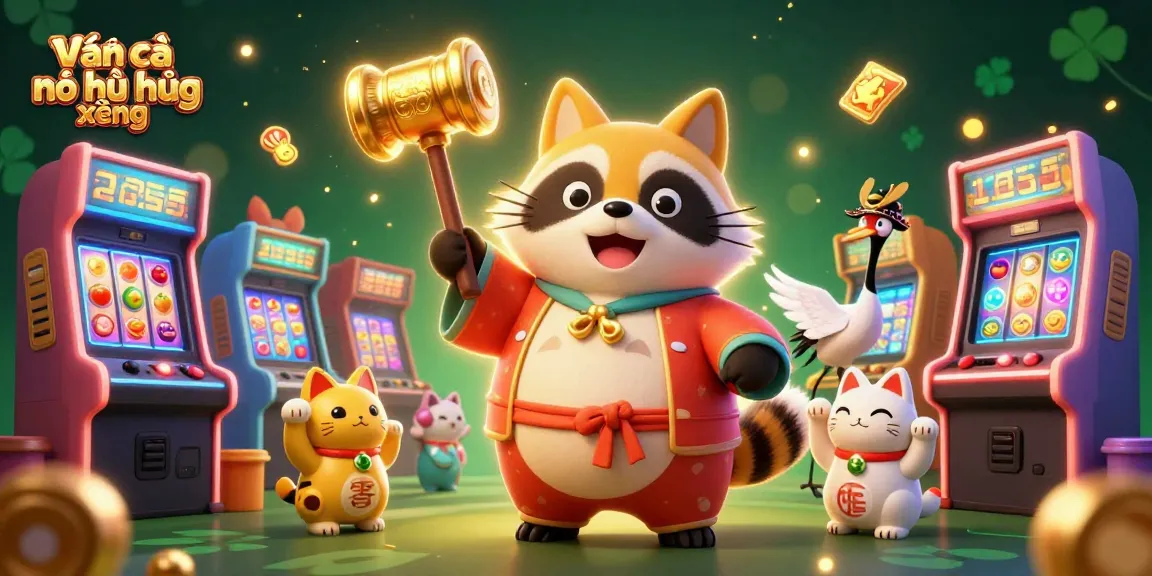 Experience Bạn cá nổ hũ xèng in vibrant action with joyful characters and casino elements in this dynamic illustration.