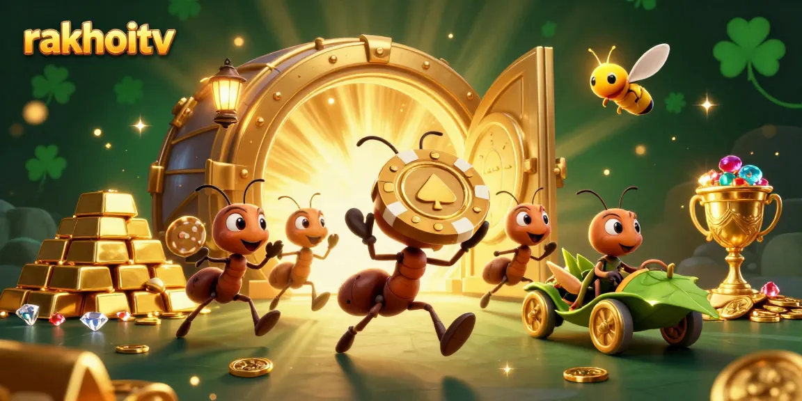 Engage with rakhoitv's thrilling experience as ants carry a giant poker chip in a vibrant heist.
