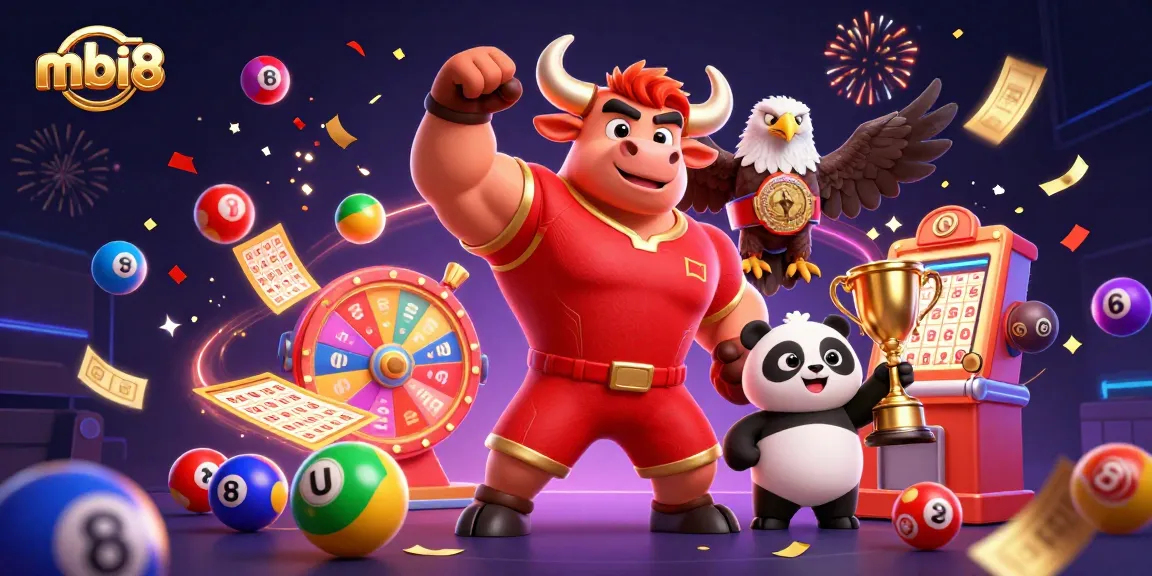 Engage with exhilarating casino games at mbi8, featuring vibrant lottery elements and festive characters.