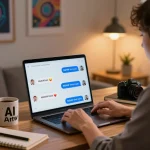Engaging home office scene with a person enjoying ai chat nsfw interactions on a laptop.